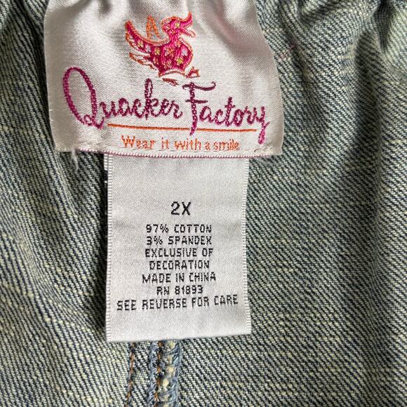 Deadstock Y2K Quacker Factory Embellished Denim Maxi Skirt Rhinestone Details - Picture 8 of 11